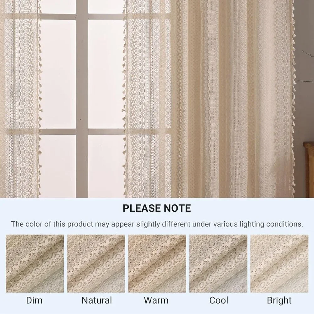 Boho Lace Curtains 2 Panels
